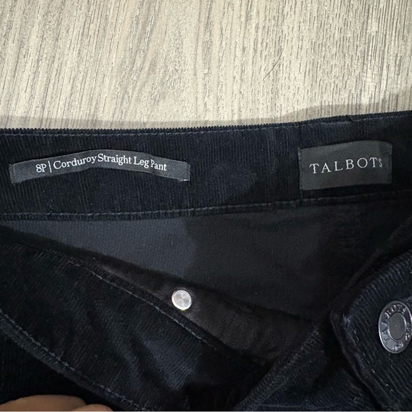 Talbots Black Corduroy Rise Straight Leg Pants Womens Sz 8P Cotton Blend Classic - Picture 2 of 10